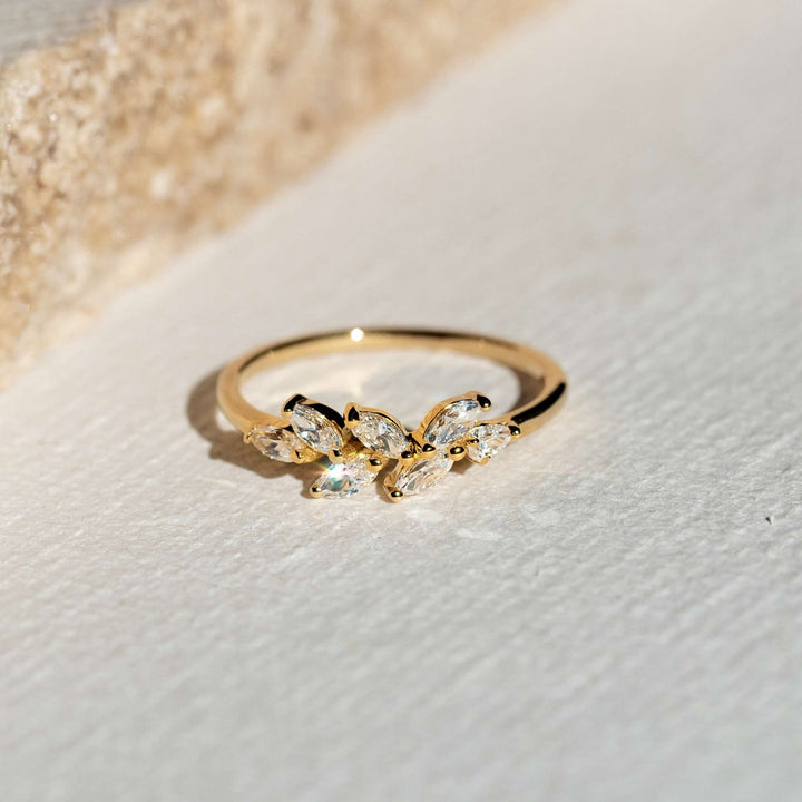 Solid Gold Leaf Diamond Minimalist Ring