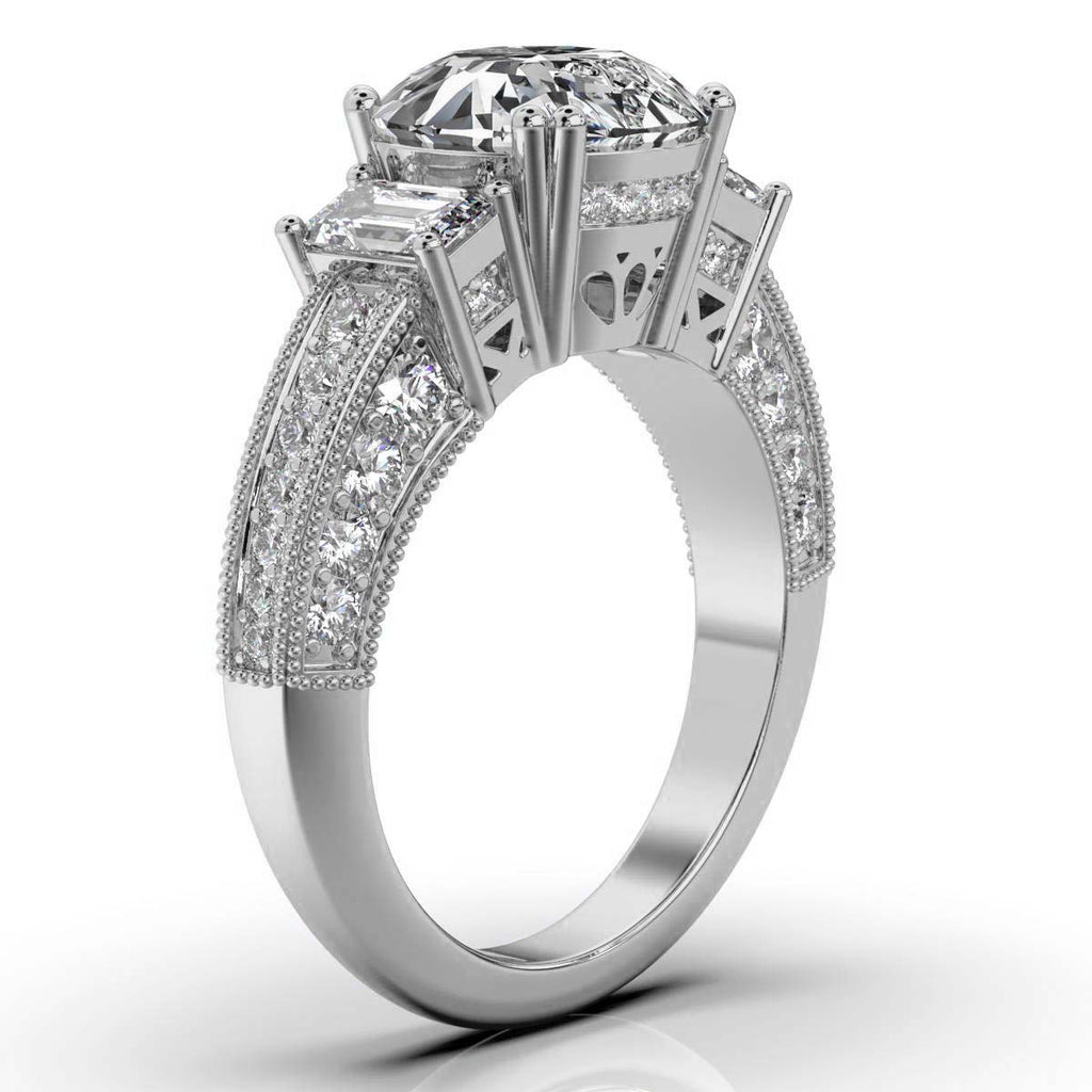 Solid Gold Diamond Ring Emerald Cut Three Stone Emerald Shape Lab Grown