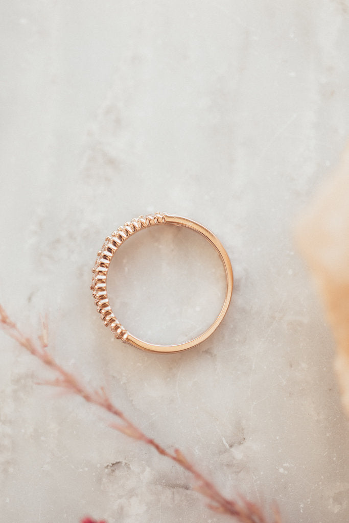 Solid Gold Three Beaded Diamond Band
