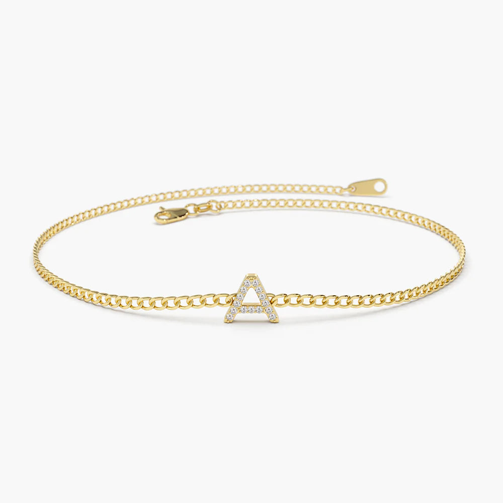 Solid Gold Lab-Grown Diamond Initial Curb Bracelet