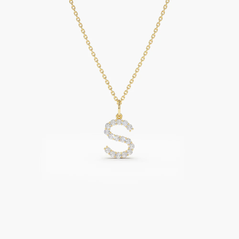 Solid Gold Medium Size Diamond Initial Necklace