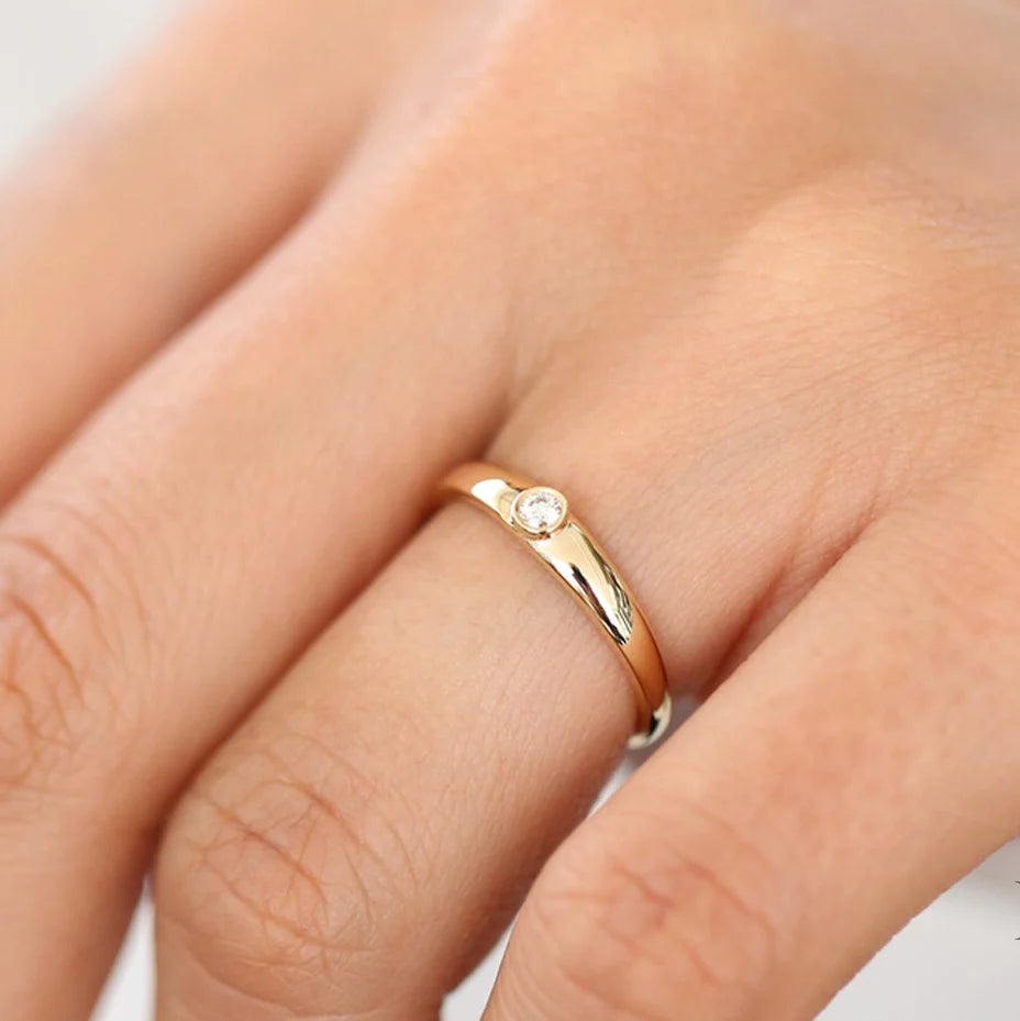 Solid Gold Dome Diamond Bezel Ring