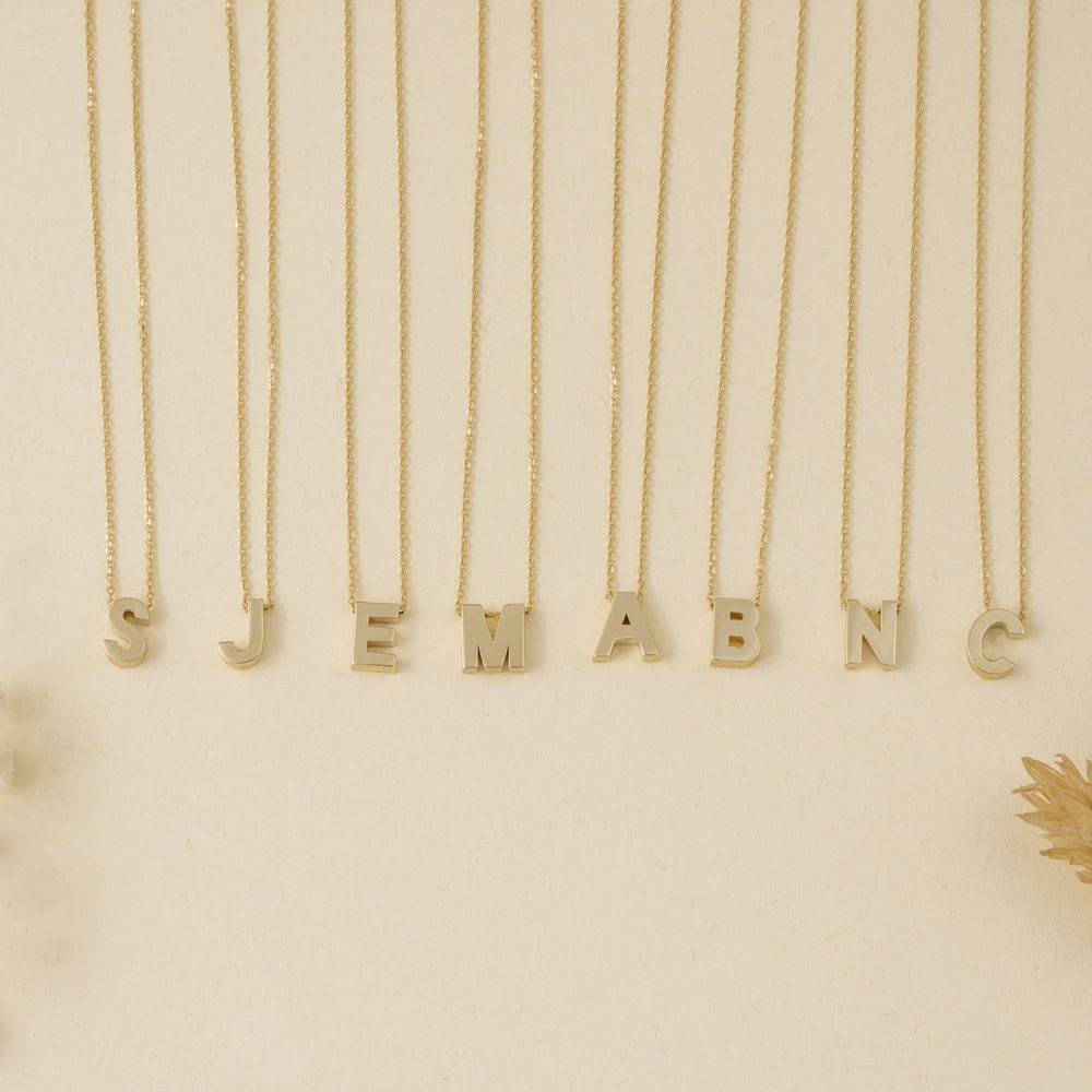 Solid Gold Bold Block Letter Initial Necklace (4A65DF)