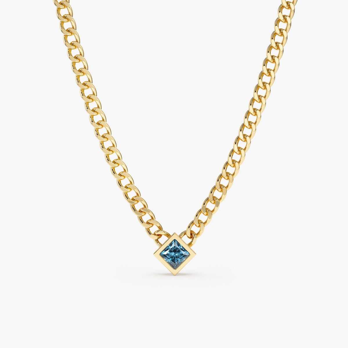Solid Gold Blue Topaz Cuban Chain Necklace (26996A)