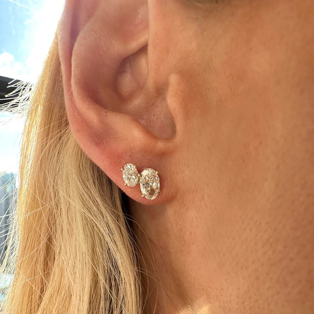 Solid Gold Duo Oval Lab Grown Diamond Studs