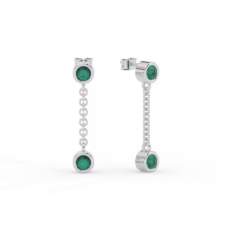 Solid Gold Dangle Drop Emerald Earrings (FB09B9)