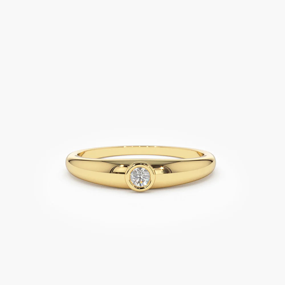 Solid Gold Dome Diamond Bezel Ring