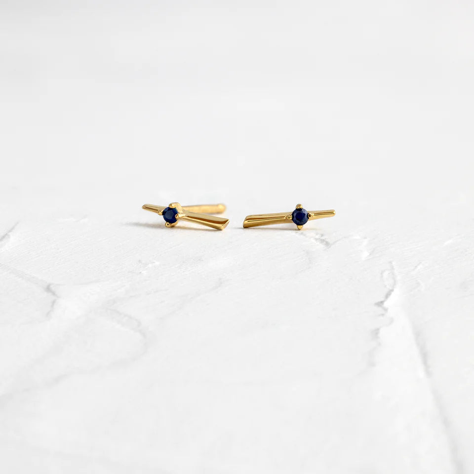 Solid Gold Sapphire Bayonet Gold Earring Studs
