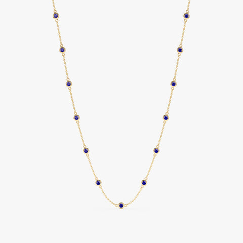 Solid Gold Multi Blue Sapphire Station Necklace (116687)