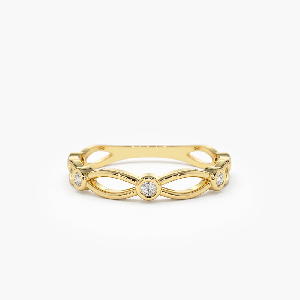 Solid Gold Bezel Setting Unique Diamond Wedding Band
