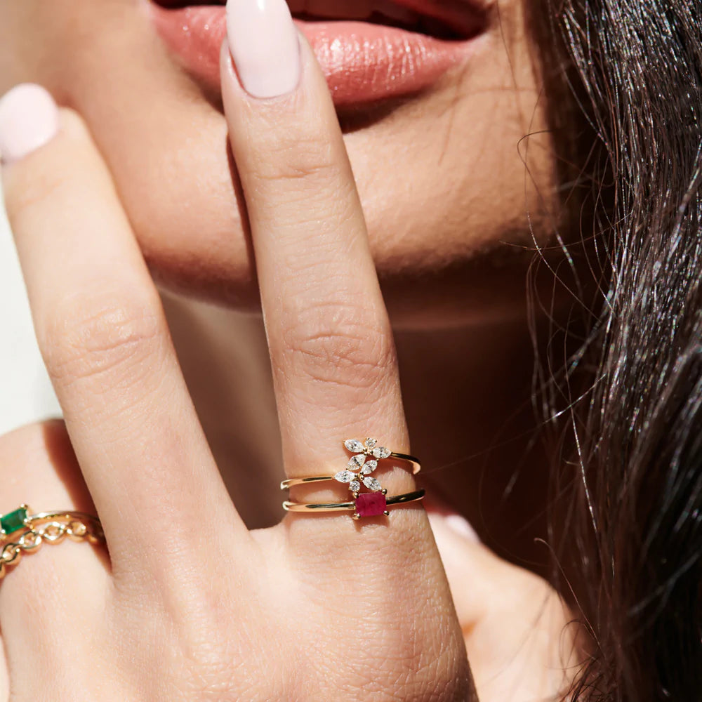 Solid Gold Marquise Diamond Trendy Stackable Ring
