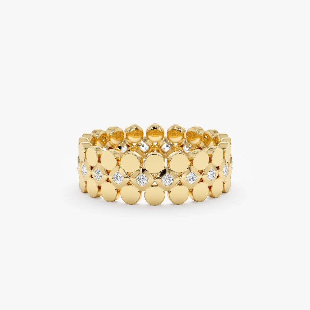 14K Solid Gold Flat Bead Diamond Eternity Ring