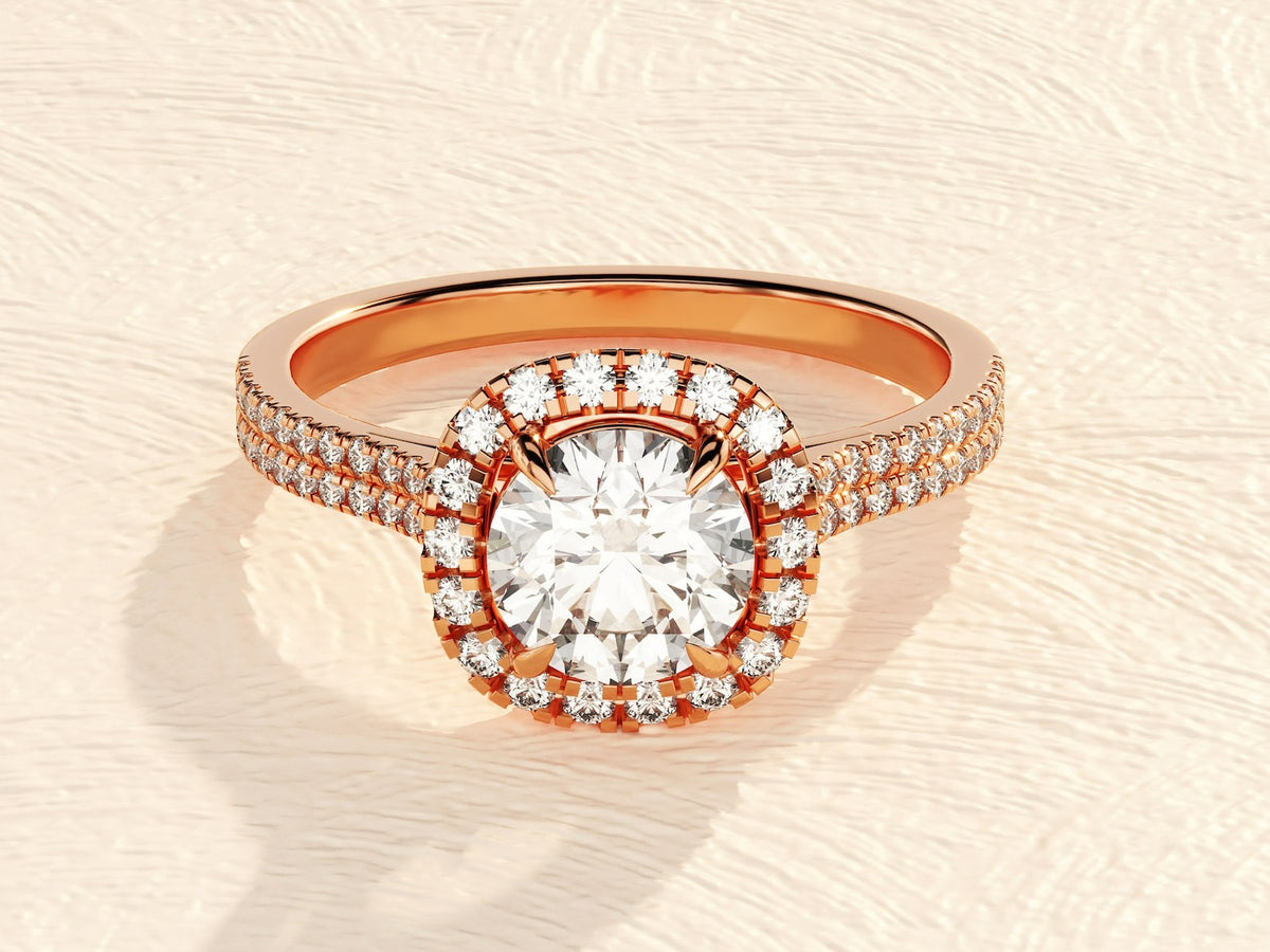Solid Gold Halo Ring 3ct Lab Grown Diamond Engagement Ring