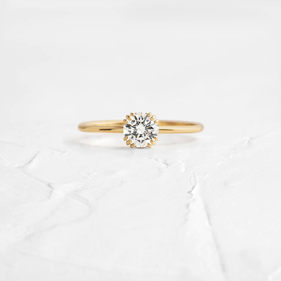 Solid Gold Threaded Ring, 0.5ct. Round Cut Moissanite Diamond