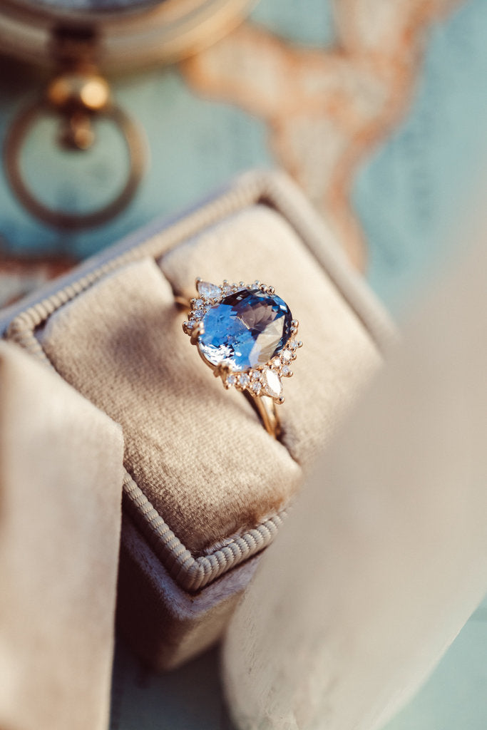 Stone Ring - The Atlantis 3.93 ct Oval Bright Blue Sapphire with .27 ct Side