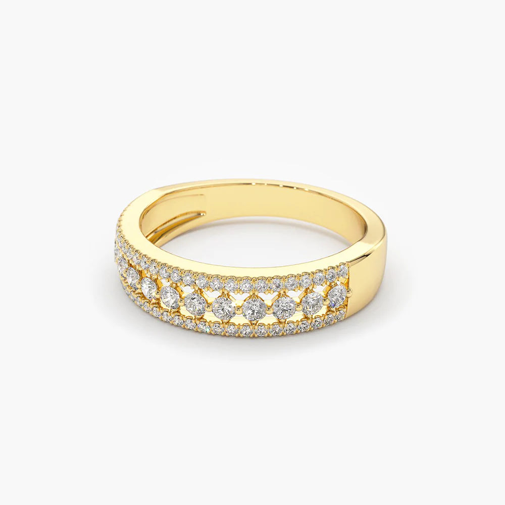 Solid Gold Triple Row Diamond Wedding Ring