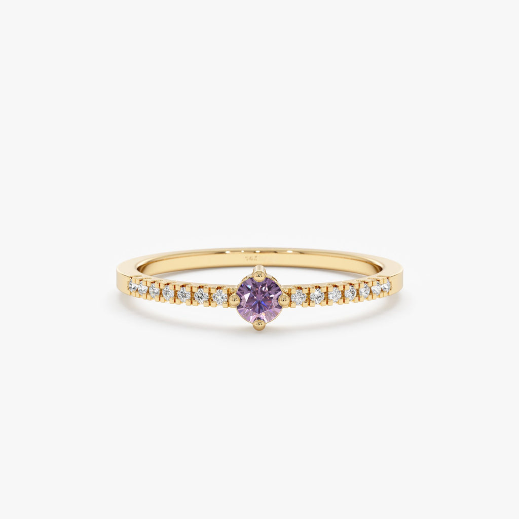 Solid Gold Amethyst and Diamond Ring (2E8DEF)