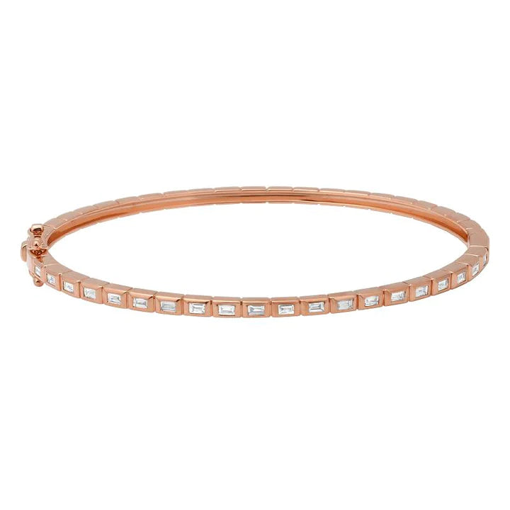Solid Gold Horizontal Baguette Diamond Bangle
