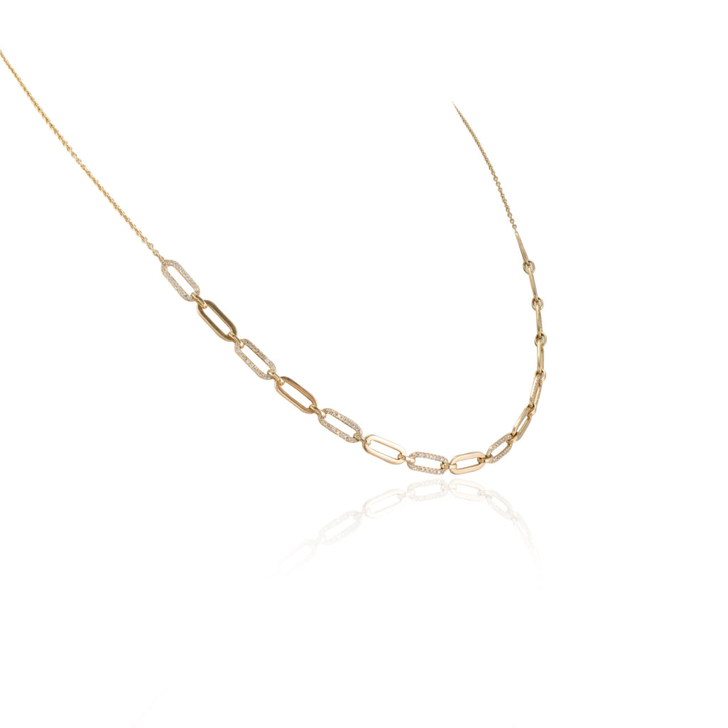 Solid Gold Clip On Diamond Chain Necklace