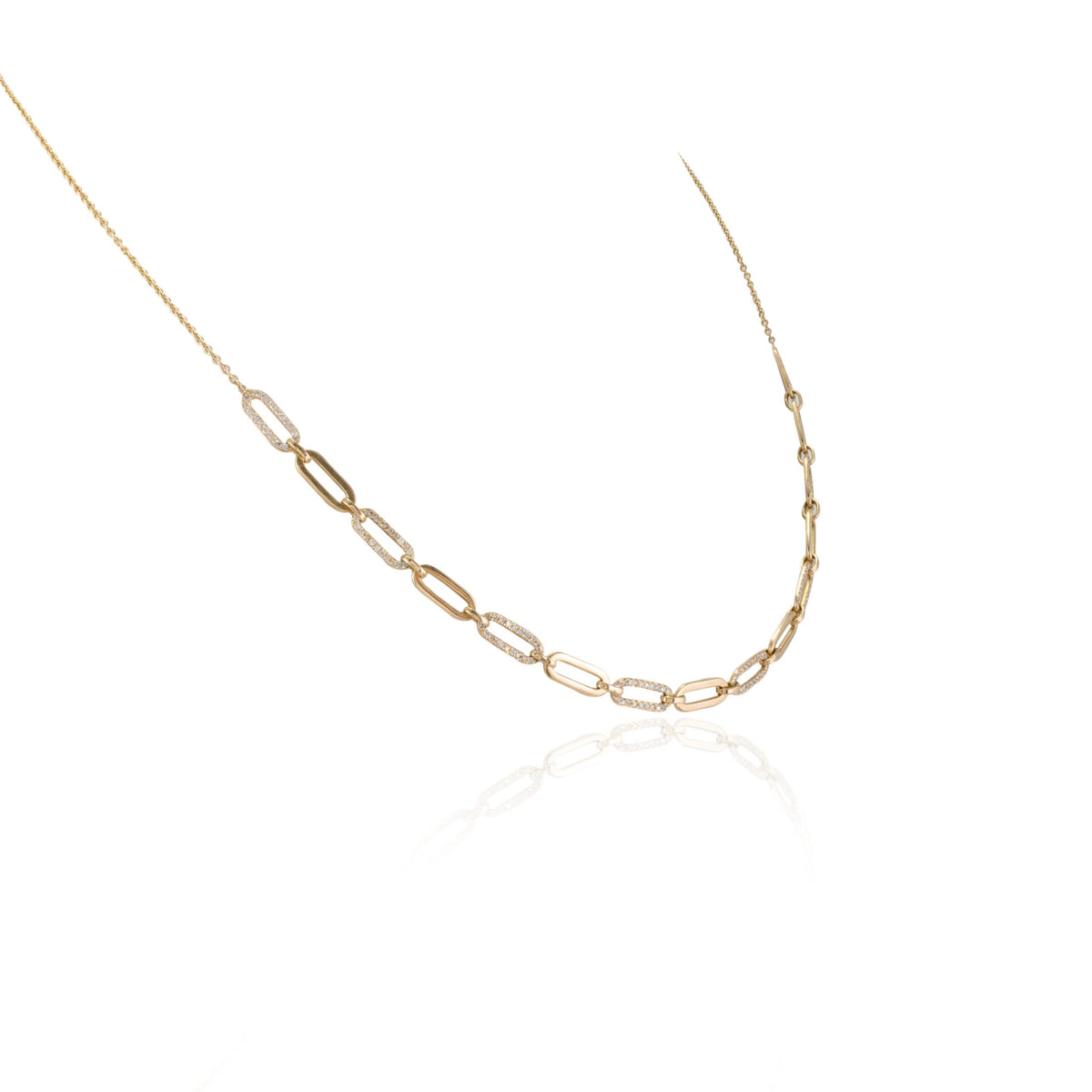 Solid Gold Clip On Diamond Chain Necklace