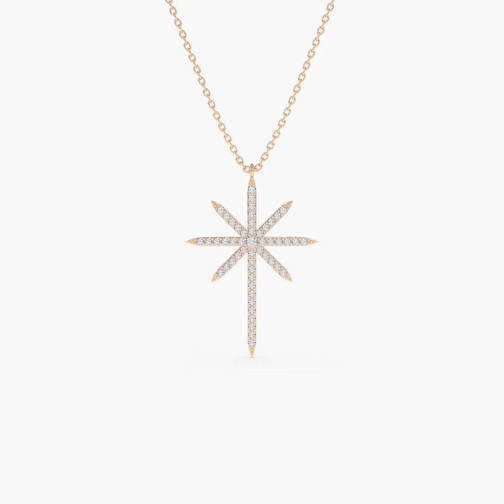 Solid Gold Celestial North Star Diamond Necklace