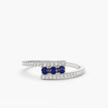Solid Gold Cross Over Diamond Ring with Round Blue Sapphires