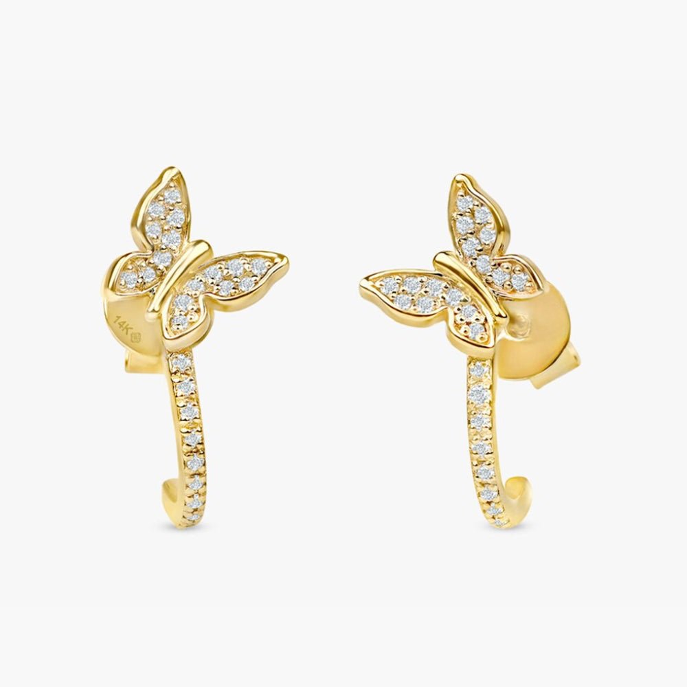 Solid Gold Diamond Butterfly Huggies