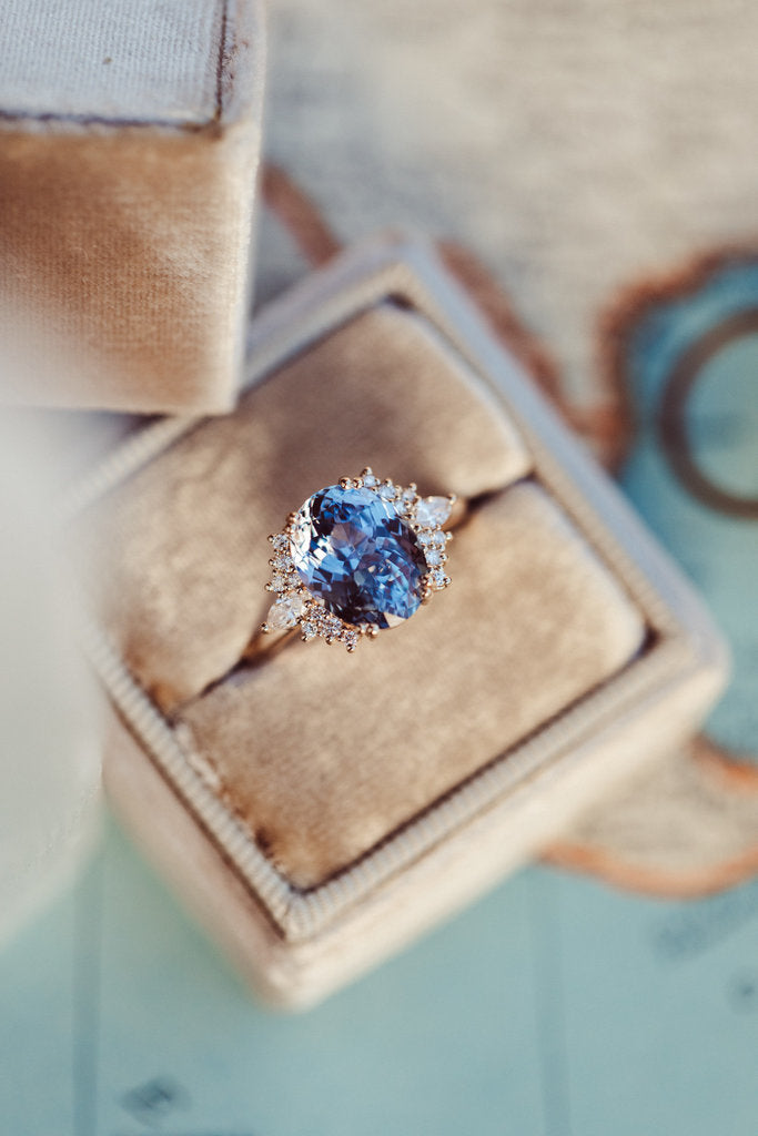 Stone Ring - The Atlantis 3.93 ct Oval Bright Blue Sapphire with .27 ct Side