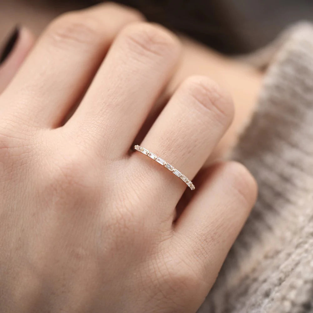 Solid Gold Shared Prong Half Eternity Baguette Diamond Ring