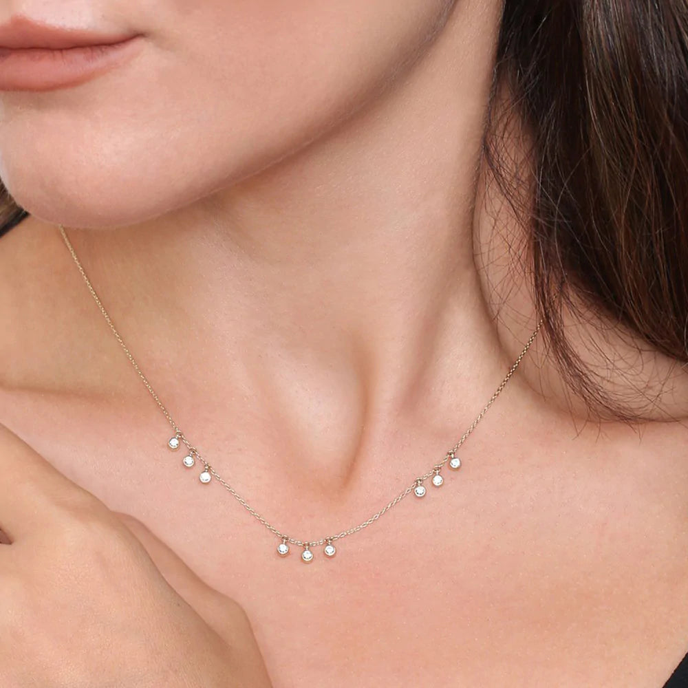 Solid Gold 9 Diamond Dangle Necklace