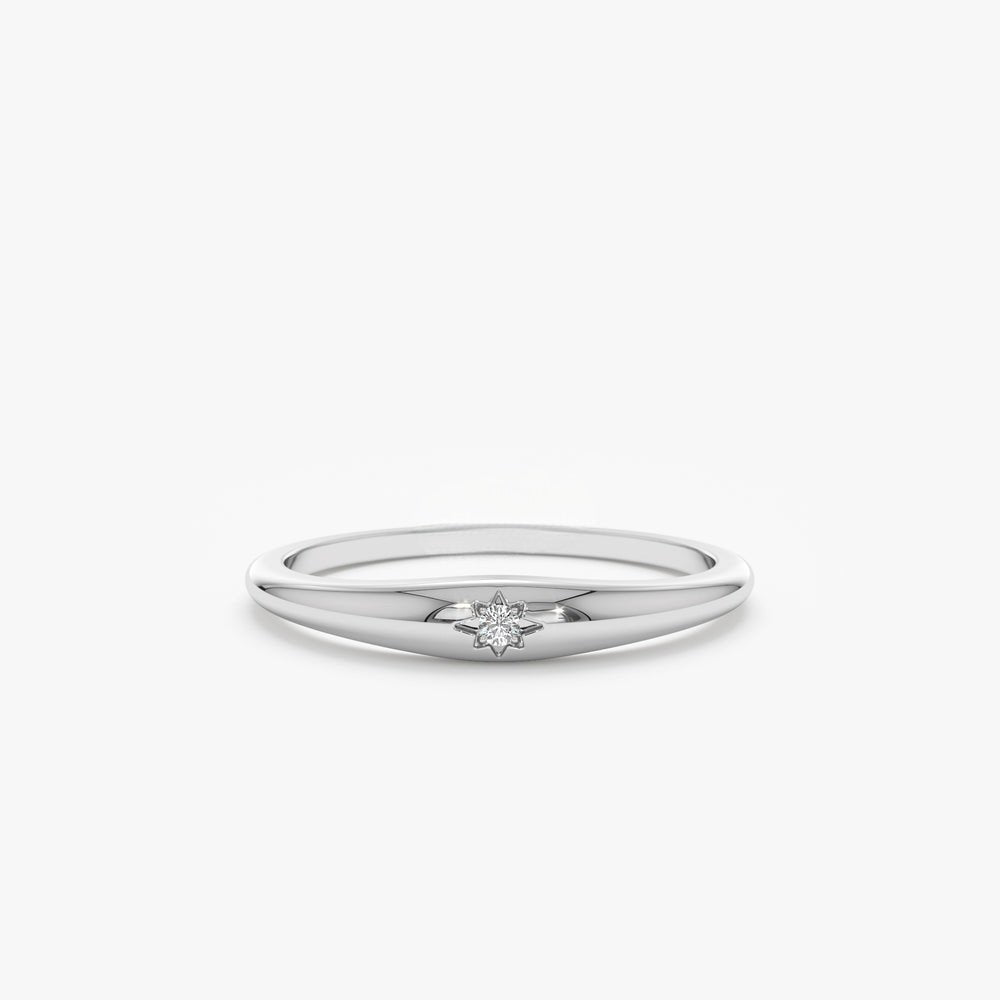 18K Solid Gold Thin Diamond Dome Ring - Style B