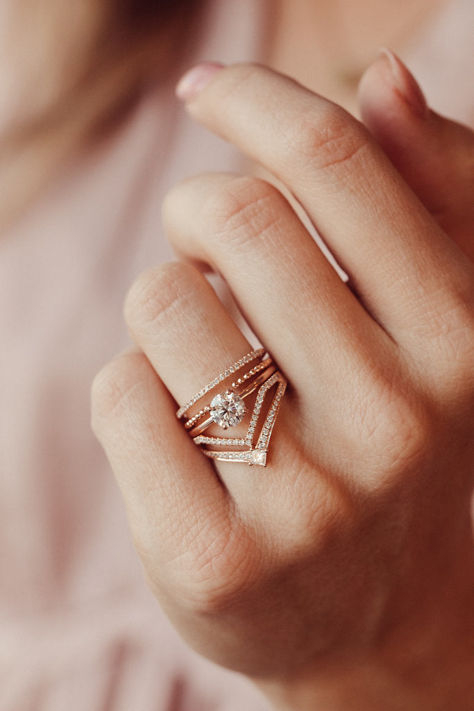 Solid Gold Double Row Pave Tracer with Princess Cut Diamond Band