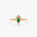 14K Solid Gold 0.04 CT Diamond and Marquise Emerald Ring