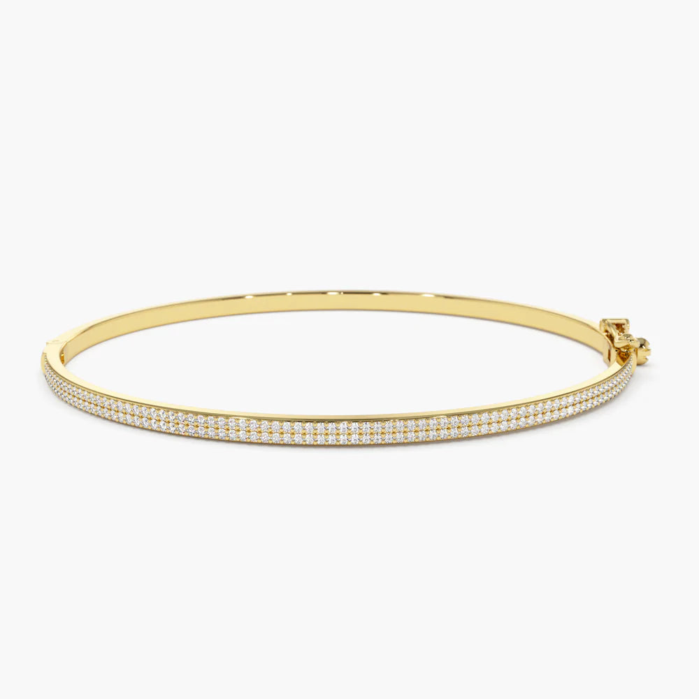 Solid Gold Two Pave Diamond Bangle Bracelet