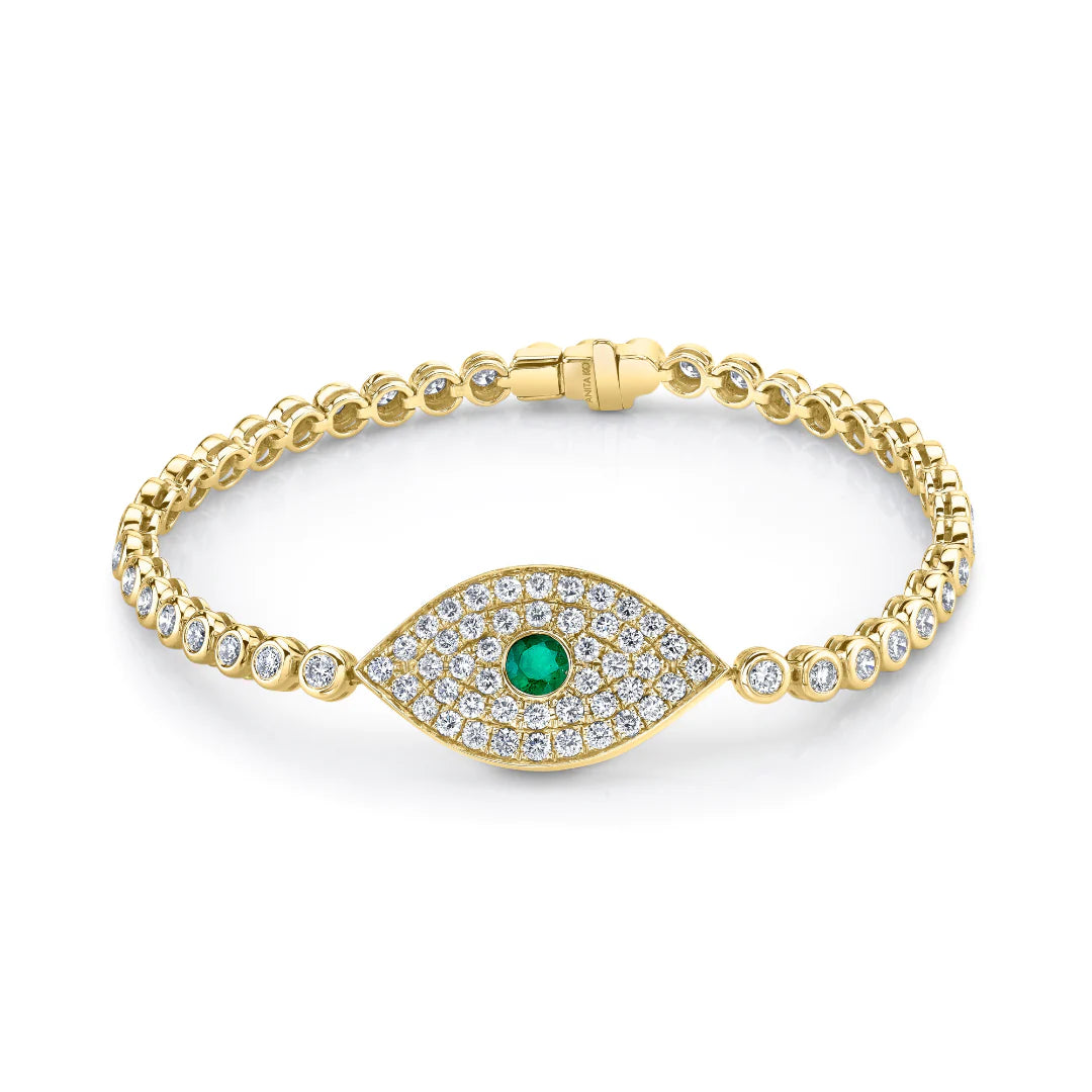 Solid Gold Evil Eye Bracelet With Emerald Eye