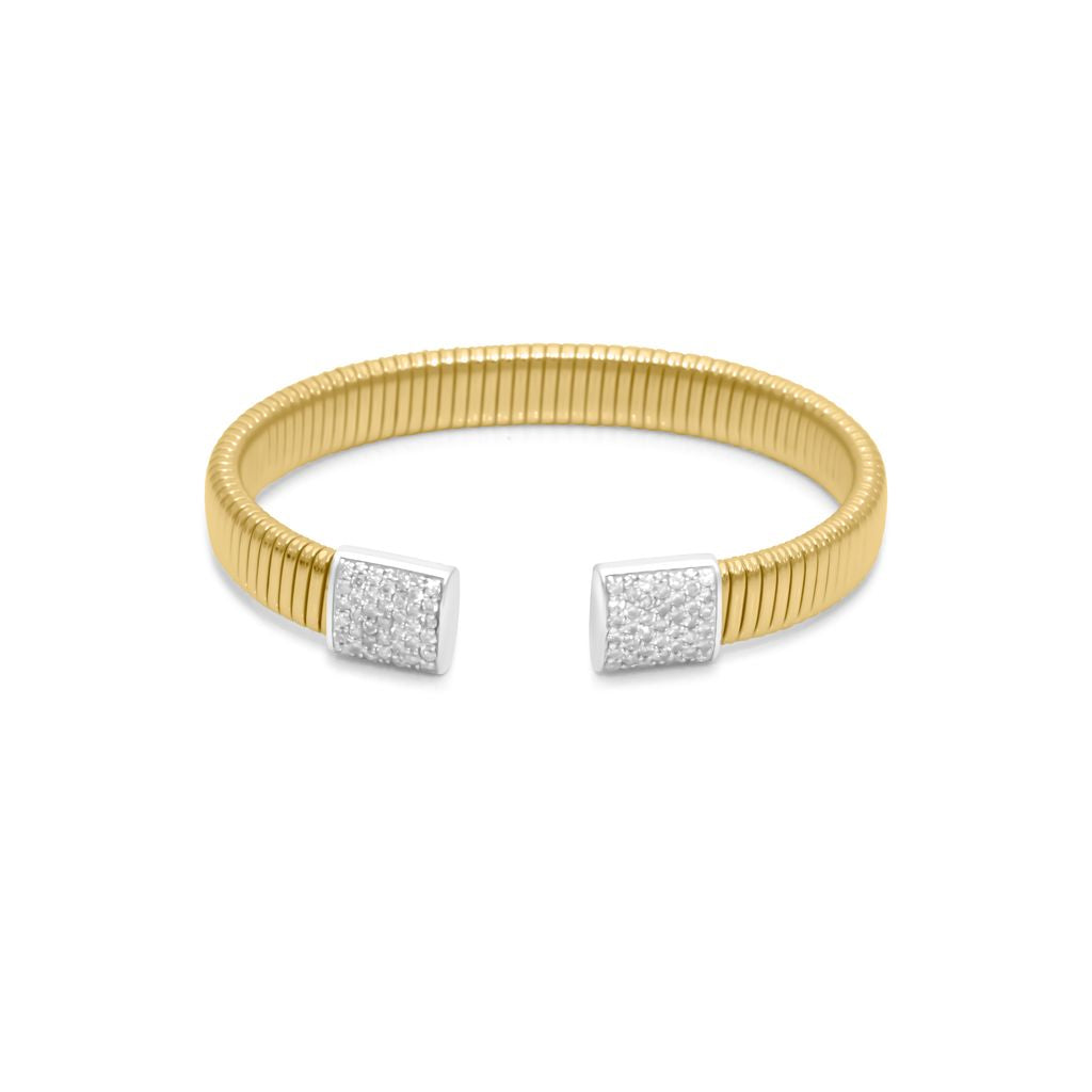 Solid Gold Flexible Pave Diamond Square Ends Bangle