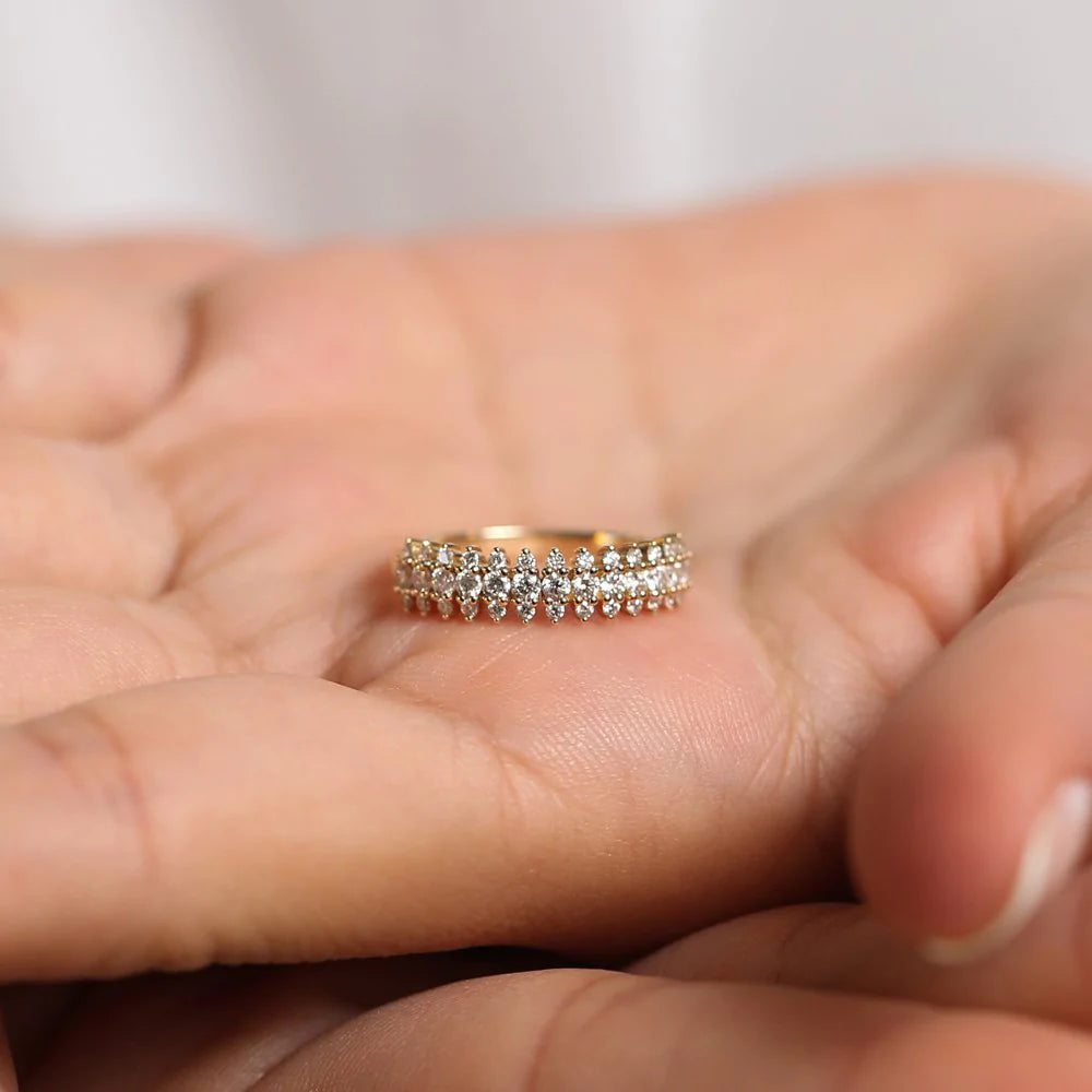 Solid Gold Half Eternity Round Diamond Spike Ring