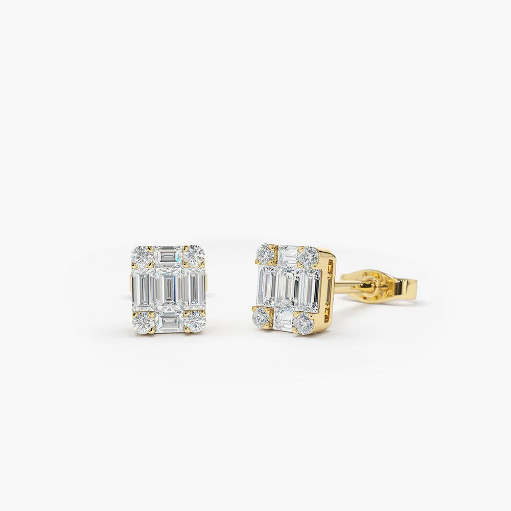 Solid Gold Mini Illusion Setting Baguette Studs