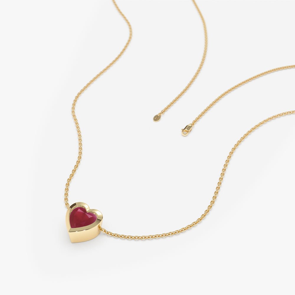 Solid Gold Ruby Heart Necklace