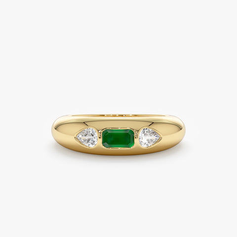 Solid Gold Emerald and Diamond Dome Ring (B89600)