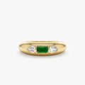 Solid Gold Emerald and Diamond Dome Ring (B89600)
