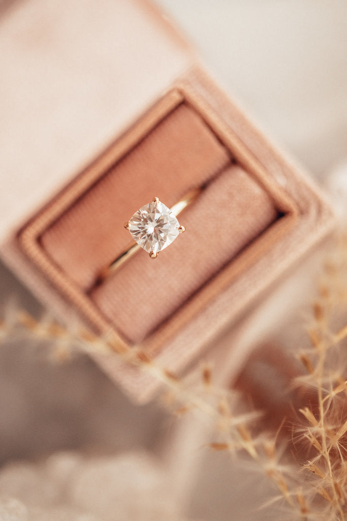 Solid Gold Antique Square Lab-Grown Diamond Solitaire Ring