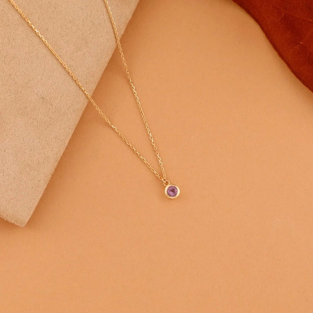 Solid Gold Amethyst Charm Necklace (B03426)