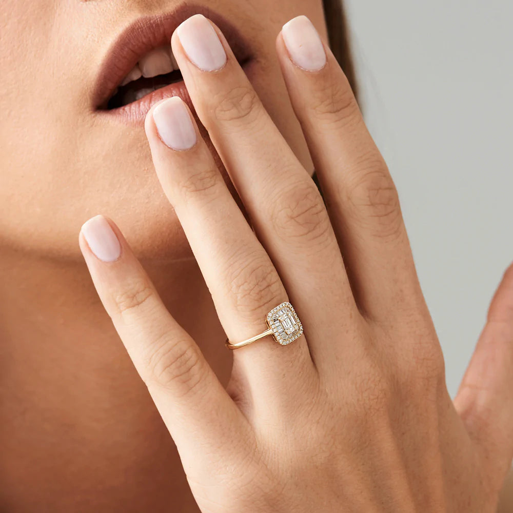 Solid Gold Unique Baguette Diamond Statement Ring