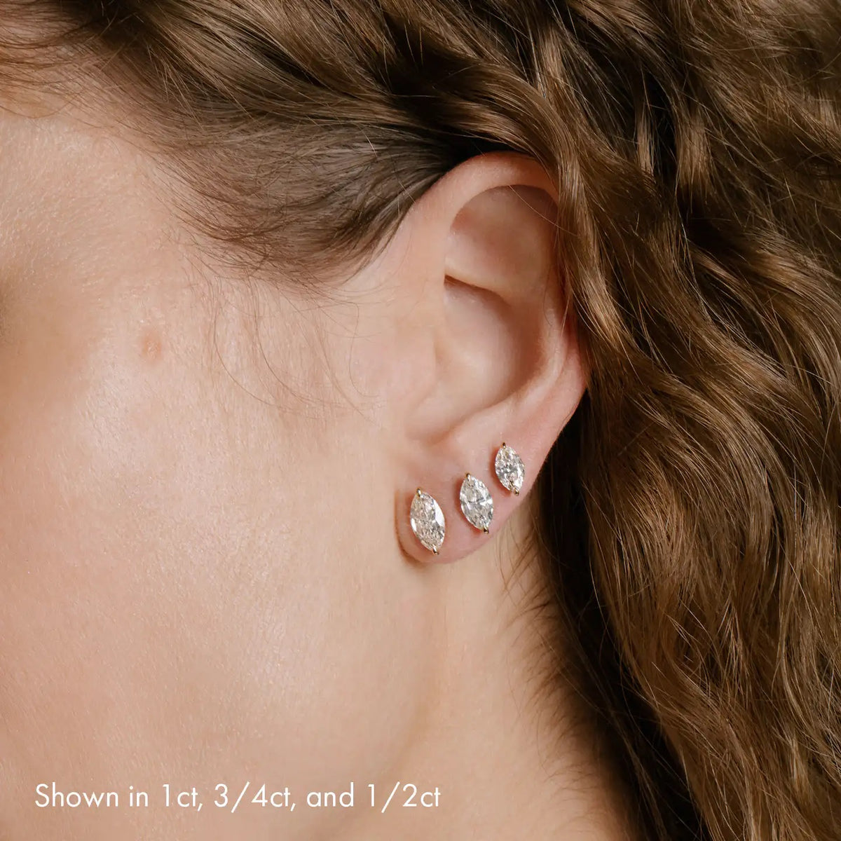 Solid Gold Marquise Solitaire Studs , 1ct. Moissanite Diamond Studs