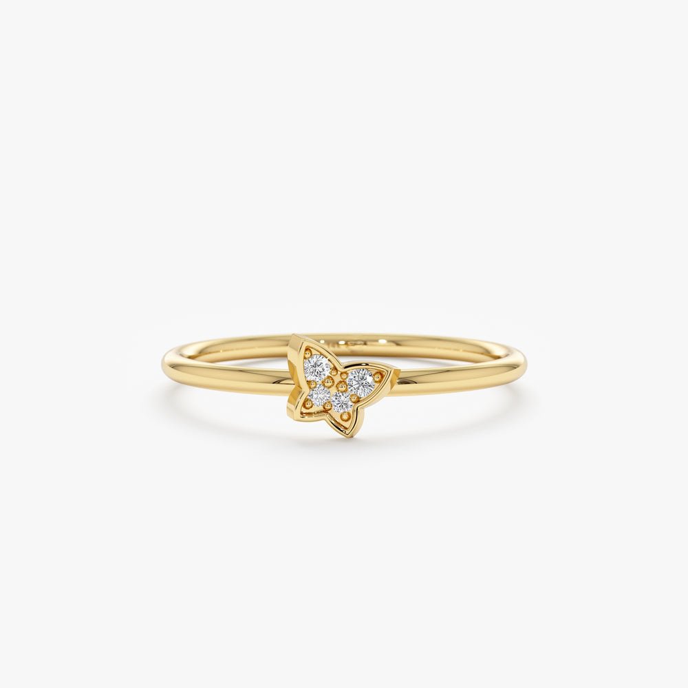 14K Solid Gold Petite Tilted Butterfly Ring