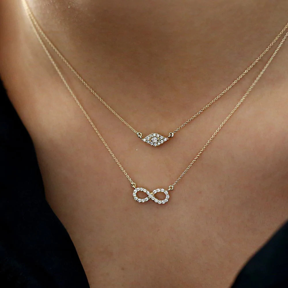 Solid Gold Diamond Evil Eye Necklace