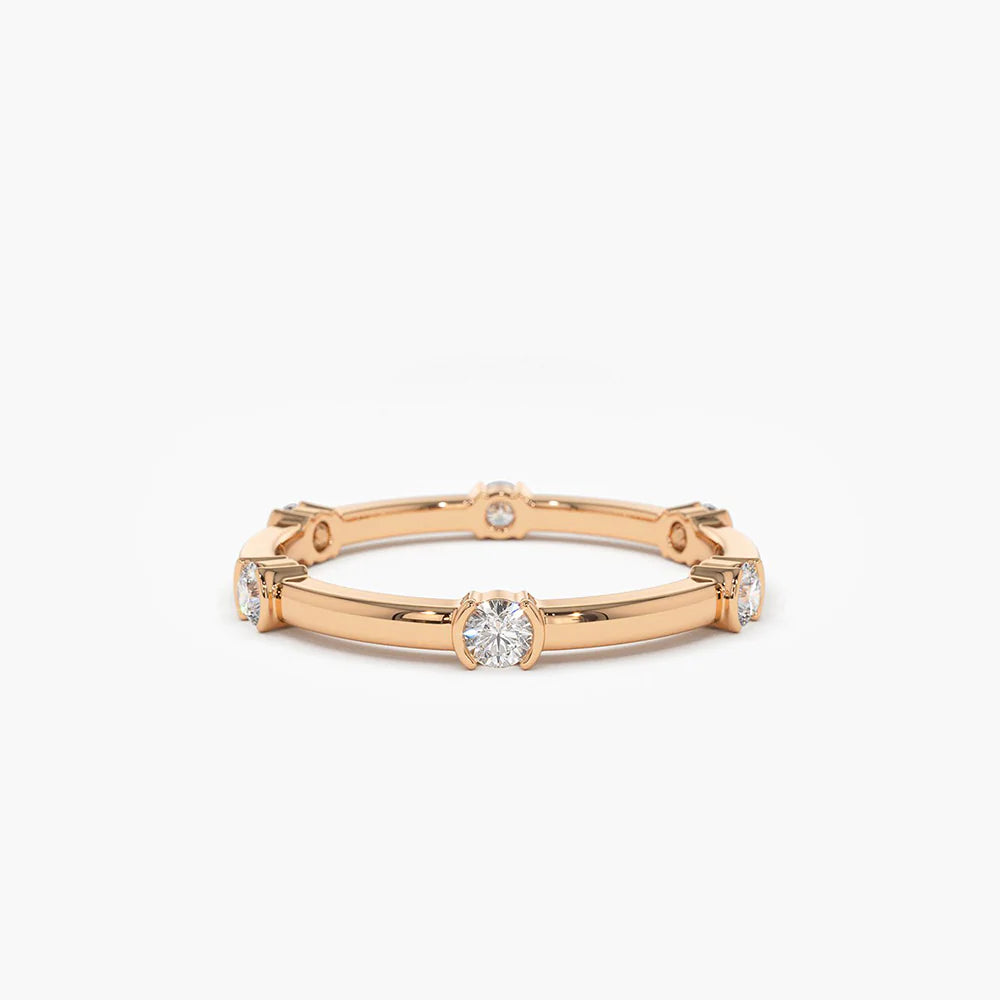 Solid Gold Stackable Half Bezel Diamond Eternity Ring
