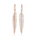 Solid Gold Diamond Feather Drop Earrings
