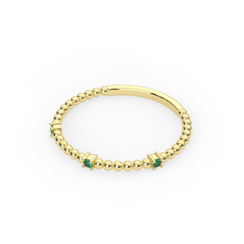 Solid Gold Three Stone Natural Emerald Ring